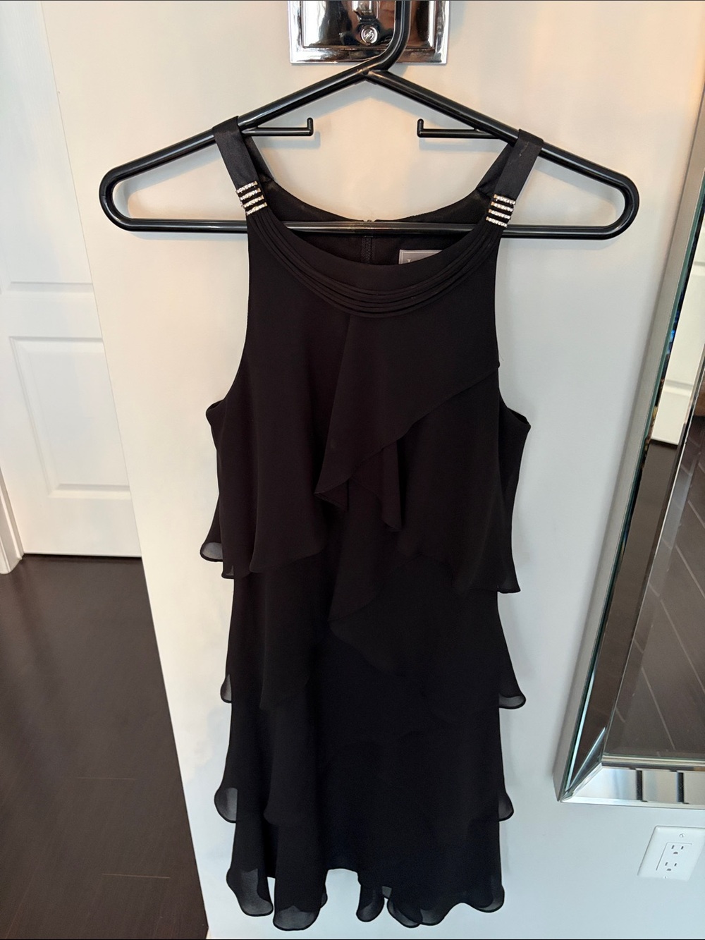 Black Tiered Ruffle Sleeveless Dress with Beaded Straps